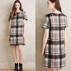 Anthropologie Line & Dot Frontier Plaid Wool-blend Dress in Gray XXS
